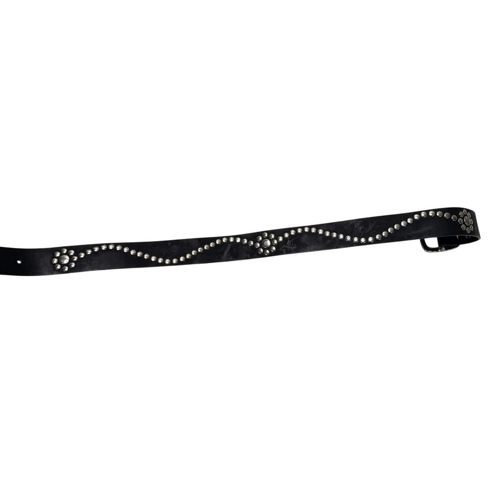 Vintage Black Faux Leather Belt Flowers Studded Western Cowgirl Style 36” Long S